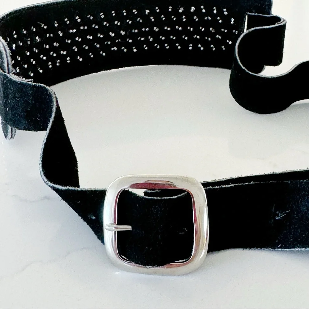 🤩 Stunning Genuine Studded Suede Black Belt And Matching Bracelets